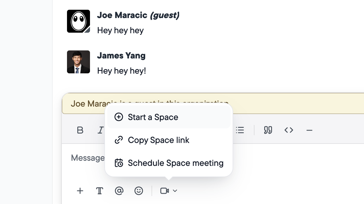 KYZON Echo で KYZON Space ミーティングを開始またはスケジュール
